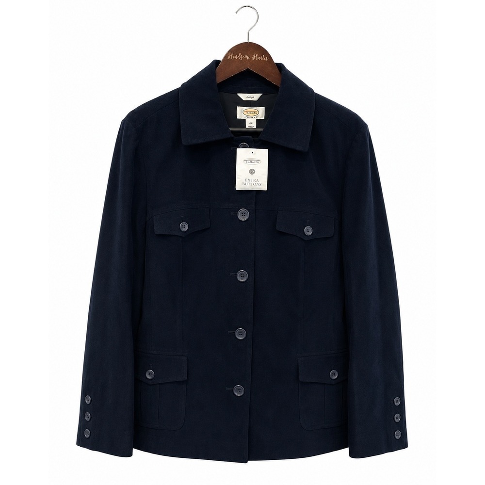 Talbots Velveteen Field Jacket Womens 16W Navy Blue New Utility Button Front